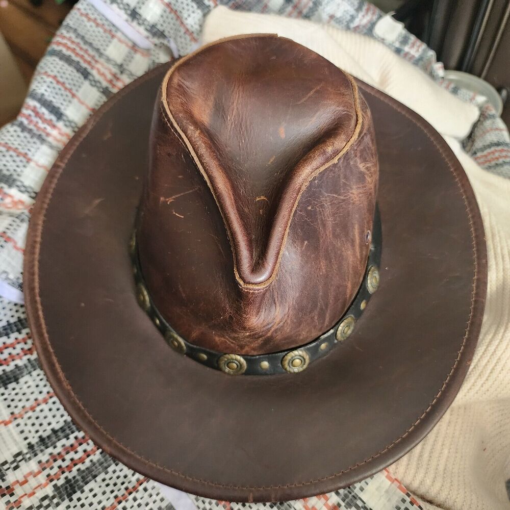 Vintage Henschel Brown Leather Cowboy Hat  Size Small With Hat Band